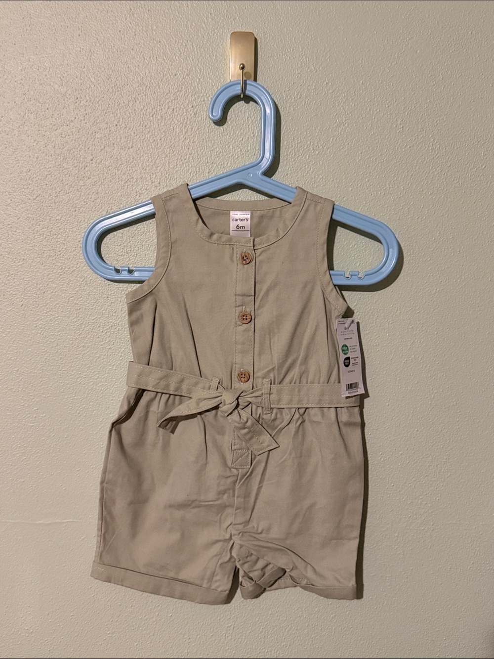 Carter's Neutral Beige Sleeveless Belted Romper